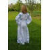 Boho Style Ukrainian Embroidered Maxi Broad Dress White with Blue Embroidery